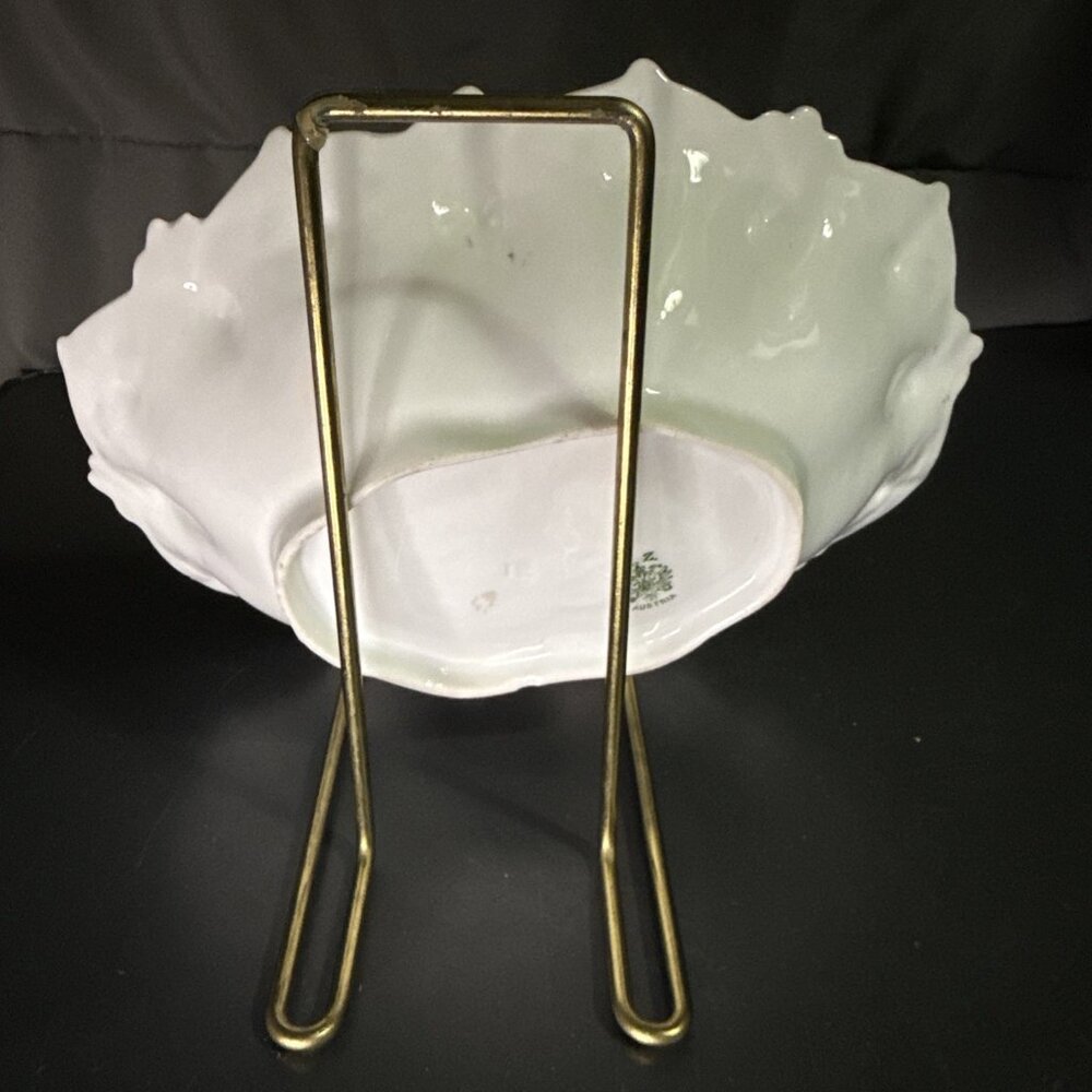 Antique MZ Austria Plate Decorative Oval Ruffle Edge Roses Gold Back Mark - Picture 5 of 16